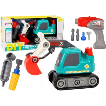 autíčko Pásový Bagr Kreslený ke Sestavení DIY Tyrkysový