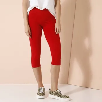 Dámské kalhoty 3/4 jednobarevné kalhoty červená 38/40