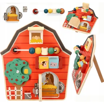 Dřevěná hračka ZABAWKA MANUALNA DREWNIANA TABLICA AKTIVNÍ DŘEVĚNÁ MANUÁLNÍ HRAČKA - ROZVOJ MOTORIKY DÍTĚTE