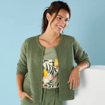 Dámský svetr Krátký kardigan se vzorem, pro menší postavu lipová 42/44