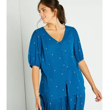 Dámská halenka Halenka na knoflíčky se zlatavým potiskem paví modrá/zlatá 46