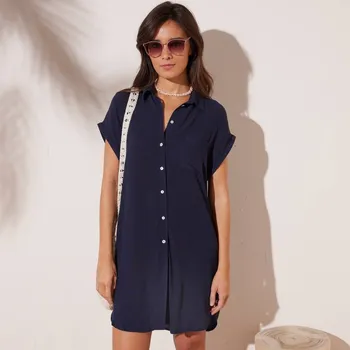 Dámská móda Jednobarevné krátké košilové šaty nám. modrá 40