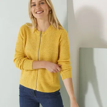 Dámská móda Svetr na zip, hladký vzor kari melír 38/40