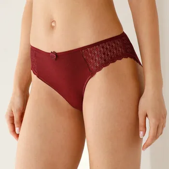 Kalhotky Sada 2 jednobarevných kalhotek midi z bavlny a krajky Coria bordó 34/36