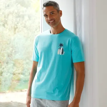 Pánské pyžamo Pyžamové tričko s krátkými rukávy, motiv surf bledě modrá 87/96