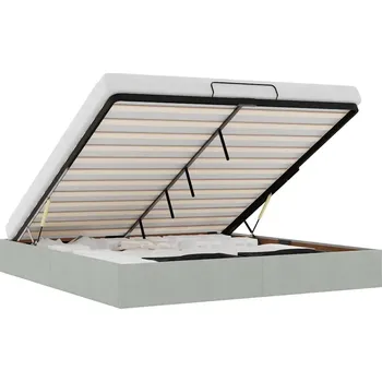 Postel Rám postele s úložným prostorem (otoman) světle šedý 203 x 200 x 23,5 cm se zvedacím mechanismem
