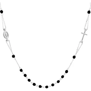 Náhrdelník Růženec z bílého zlata s onyxovými kameny