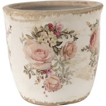 Obal na květináč Keramický obal na květináč s růžemi Rosien – 14x13 cm