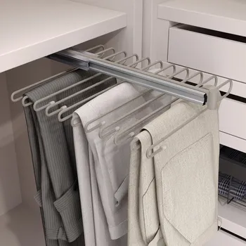 Šatní skříň Emuca S.R.L. Výsuvný věšák na kalhoty, 11 tyčí, plnovýsuv, světle béžový