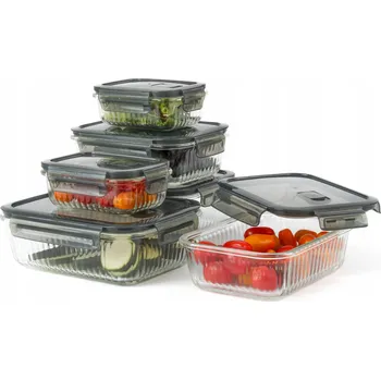 Dóza na potraviny Skleněné nádoby na potraviny pro skladování, žáruvzdorné, hermetické, sada 6 kusů