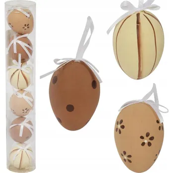 Velikonoční dekorace VELIKONOČNÍ VAJÍČKA PÍSANKY OZDOBY SADA 6 KUSŮ VAJÍČKA PRŮM. 7 CM HNĚDÁ