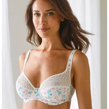 Podprsenka Podprsenka z bavlny a krajky Coria s potiskem květin, s kosticemi slonová kost 100D