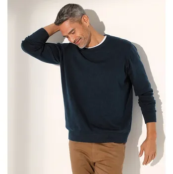 Pánský svetr Pulovr s kulatým výstřihem a dlouhými rukávy nám.modrý melír 77/86 (S)