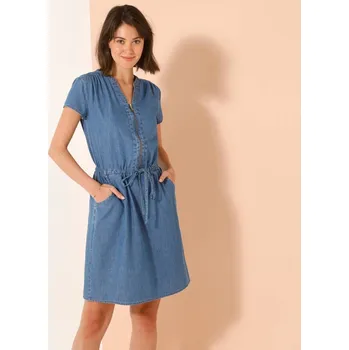 Dámské šaty Krátké šaty se zipem ve výstřihu a krátkými rukávy, z lehkého denimu modrá 42
