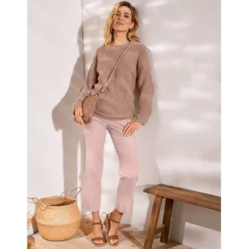 Dámské kalhoty Rovné 7/8 kalhoty růžová pudrová 44