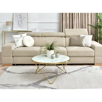 Konferenční stolek ELEGANTNÍ KONFERENČNÍ STOLEK MARMOROVÝ SKLENĚNÝ ZLATÁ PODSTAVA GLAMOUR AMIN 80CM