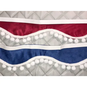 Stínítko do auta Záclonka na přední okno úzká s kuličkami, modrá - bílé bambulky