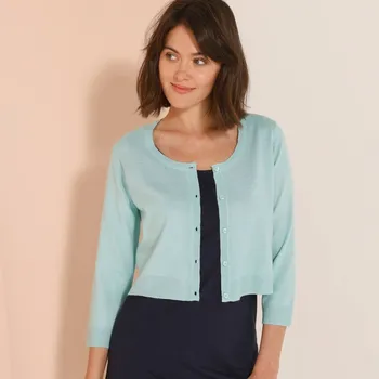 Bolerko Úpletové bolerko na knoflíčky s 3/4 rukávy zelená mořská 38/40