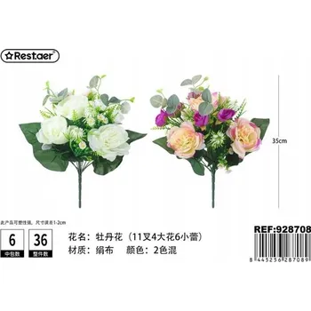 umělá květina Rest.aer - Kytice pivoňek na ruku, 11 stonků, 35 cm