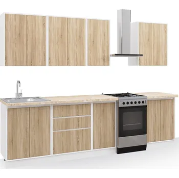 Kuchyňská linka Kuchyně NUEVA B 220 cm, dub sonoma a matná bílá