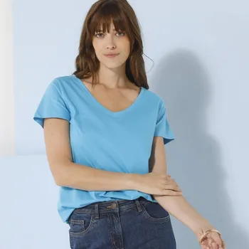 Dámské tričko Tričko s výstřihem do V tyrkysová 52