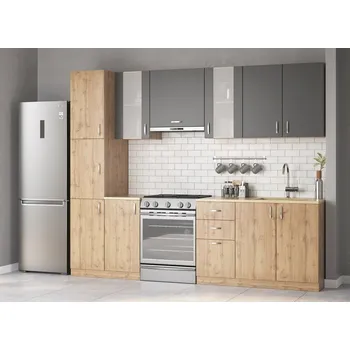 Kuchyňská linka Kuchyně BERHIL 260 cm, antracit a dub apalačský