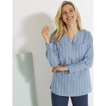 Dámské tričko Proužkovaná tunika s tuniským výstřihem modrá džínová/bílá 54