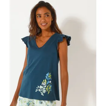 Dámské pyžamo Pyžamové tričko s krátkými rukávy a středovým potiskem okvětních lístků tmavě modrá 46/48