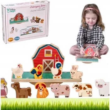 Dřevěná hračka DREWNIANA FARMA UKŁADANKA ZWIERZĄTKA HRAČKA MONTESSORI BALANČNÍ FARMA