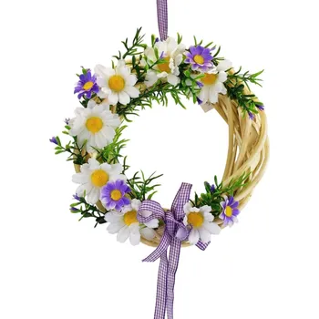 Věnec Proutěný věneček s kopretinami, fialový Ø20 cm