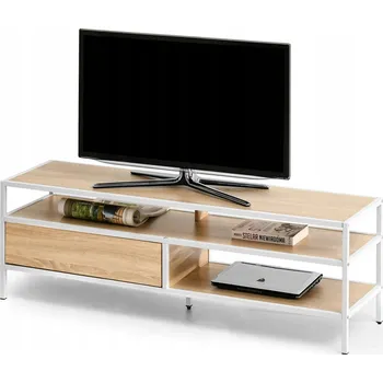 Televizní stolek TV stolek se zásuvkou, policemi, rámem a nožičkami, Samoa Sonoma bílý