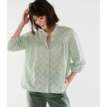 Dámská halenka Madeirová halenka s volánkem a 3/4 rukávy zelenkavá 52