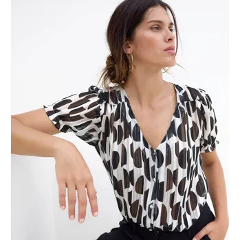 Dámská halenka Voálová halenka na knoflíčky s potiskem černá/režná 36