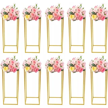 Obraz 10 KS SVATEBNÍ KVĚTINOVÝ STOJAN KOVOVÝ ZLATÝ STOJAN NA KVĚTINY 24*24*60 CM