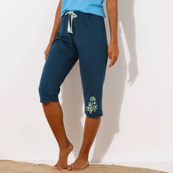 Dámské pyžamo 3/4 pyžamové kalhoty s potiskem okvětních lístků tmavě modrá 42/44