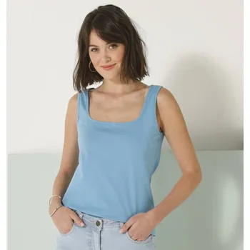 Jednobarevný top se čtvercovým výstřihem a úzkými ramínky modrošedá 38/40