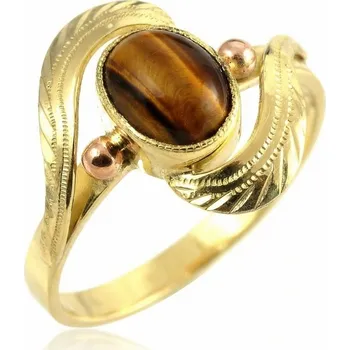 Prsten ŠPERKY-NM, Zlatý prsten 254 s tygřím okem Velikost prstenu: 57