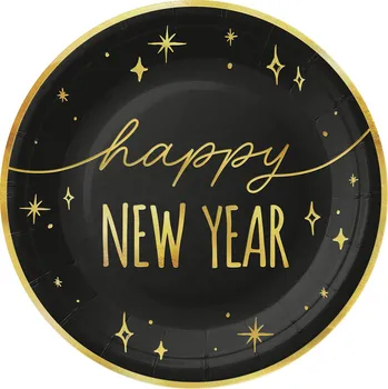 Party nádobí Papírové talířky Happy New Year černo-zlaté Silvestr Nový Rok
