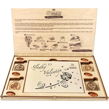Čokoláda Čokoládovna Troubelice Dřevěná kazeta s čokoládou Sladký Valentýn Varianta: bílá 40%