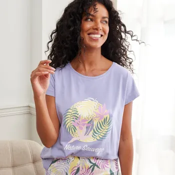 Dámské pyžamo Pyžamové tričko s krátkými rukávy a potiskem Nature Sauvage lila 34/36