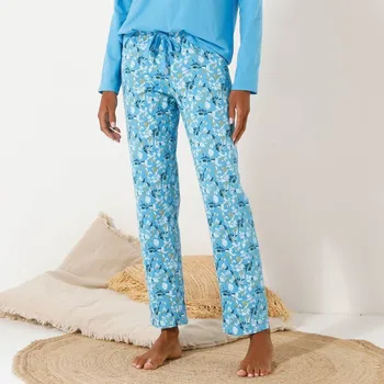 Dámské pyžamo Pyžamové kalhoty s potiskem okvětních lístků modrá/režná 50