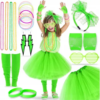 Karnevalový kostým ZELENÉ DISCO KOSTÝM OUTFIT 80. A 90. LÉTA RETRO SET 8V1 SUKNĚ