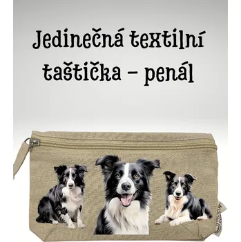 Penál Taštička/penál s potiskem, BORDER KOLIE - ČERNÁ, 21x12cm, 1 kus Vyberte si barvu ZDE:: smetanová