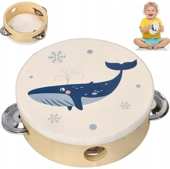 Hudební nástroj pro děti TAMBURYN DREWNIANY Z WIELORYBEM HUDEBNÍ NÁSTROJ HRAČKA TAMBURÍNA