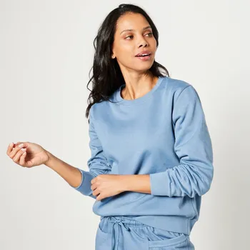 Dámská mikina Moltonová mikina s kulatým výstřihem modrá džínová 38/40