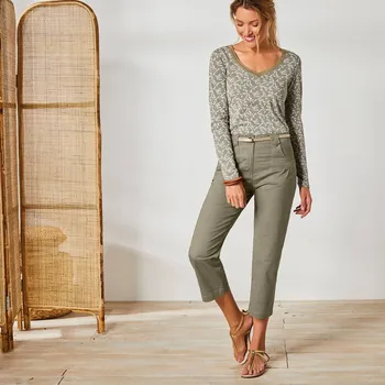 Dámské kalhoty Rovné strečové 7/8 kalhoty světlá khaki 54