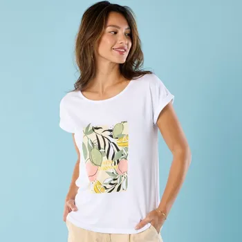 Dámské tričko Tričko s krátkými rukávy a potiskem, pro menší postavu bílá 38/40