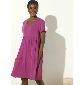 Dámské šaty Kreponové krátké jednobarevné šaty s výstřihem do V purpurová 36