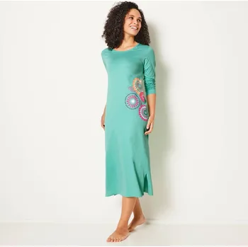 Dámská noční košile Dlouhá noční košile s dlouhými rukávy a potiskem rozet blankytná 38/40