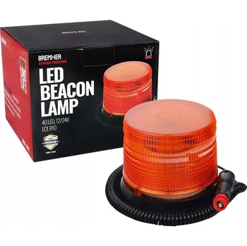 Maják VÝSTRAŽNÝ MAJÁK - MAGNET + 3 OTVORY, 40 LED, 12/24V, ECE R10, VÝŠKA 128MM, KABEL SE ZÁSTRČKOU DO ZAPALOVAČE CIGARET